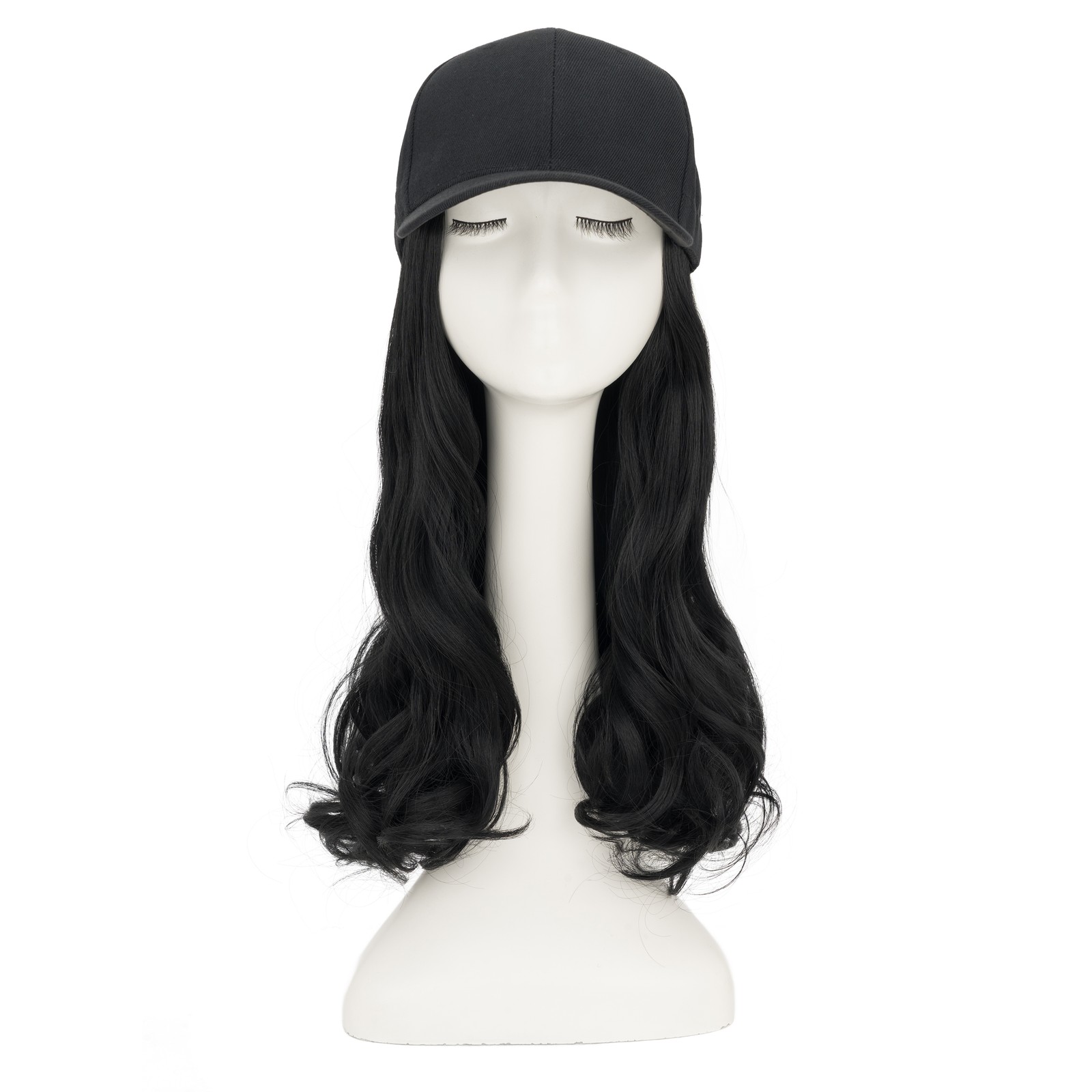 Baseball Cap Hat with 16″ Wave Hair Extensions Synthetic Adjustable for Women