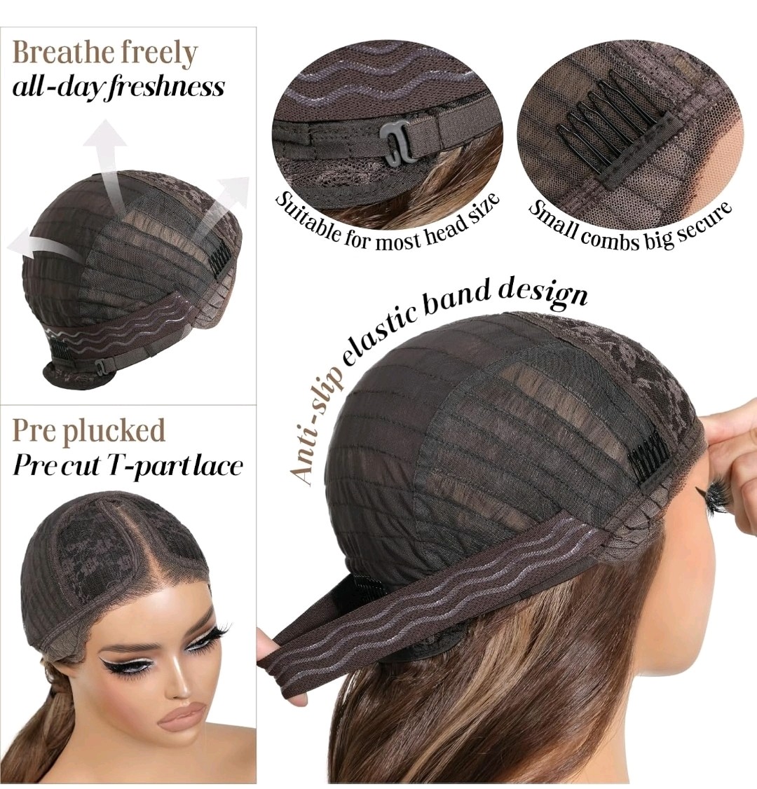 HD Lace Front Wig Human Hair Blend Highlights Wavy Curly Honey BROWN Blonde