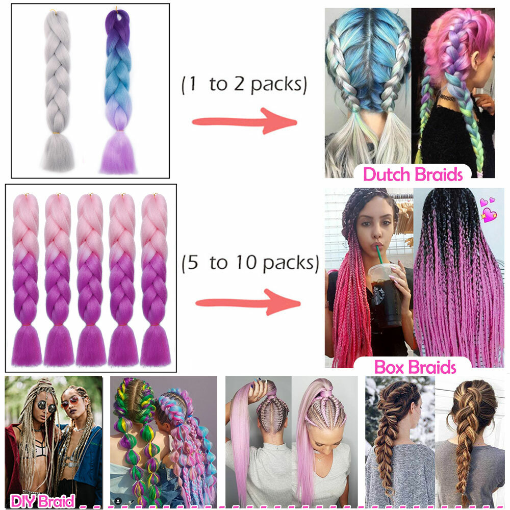 24″ Jumbo Braiding Braids Box Crochet Braids 1 Bundle Rainbow Hair Extensions US