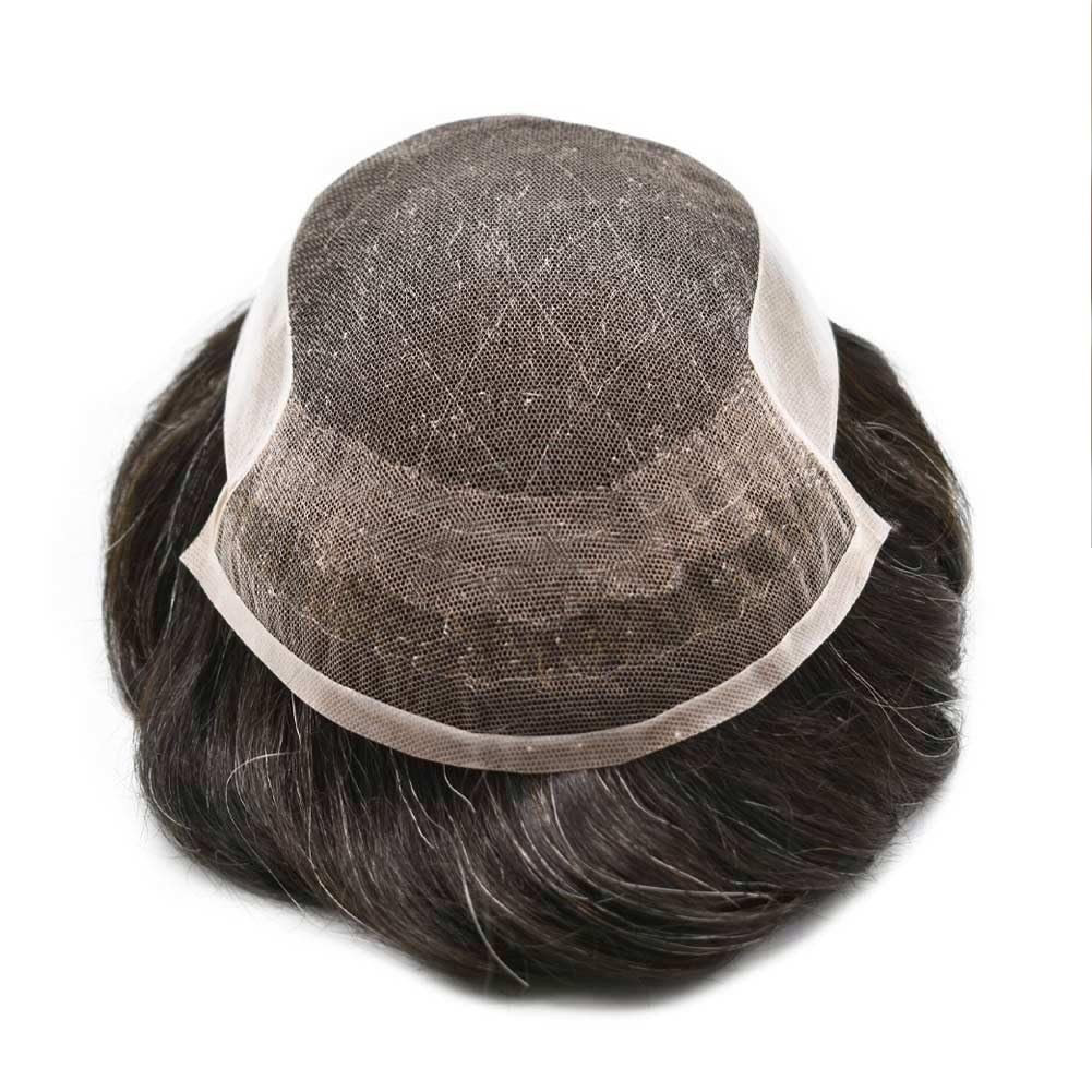 Mens Toupee Human Hair Replacement System French Lace Front Poly Skin Hairpiece