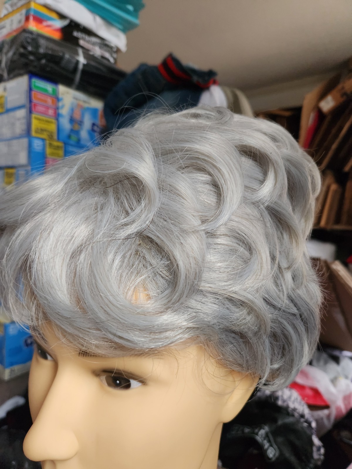 GNIMEGIL Short Gray Wig For Old Lady Silver Gray Curly Hair –