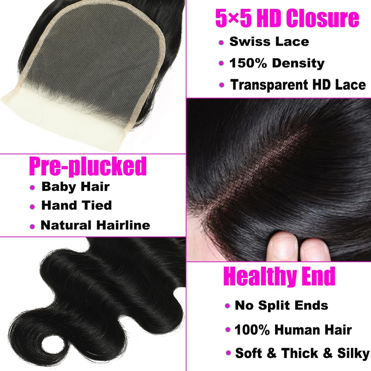 Yakusha 5X5 Hd Lace Closure Human Hair 16Inch Body Wave Hair Closure Invisible