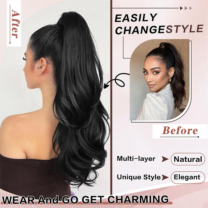Drawstring Ponytail Clip in Hair Extension As Human Long Thick Layered Pony Tail