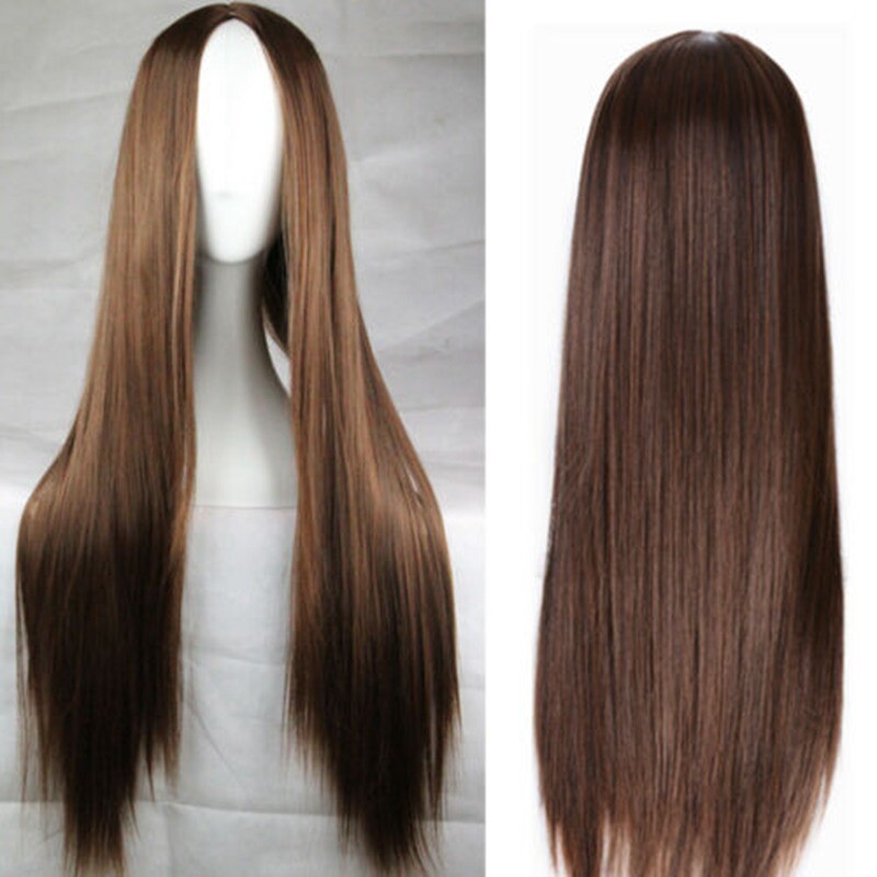 New 80cm Wigs Side Long Full Hair Costume Women Straight Sleek Bangs Cosplay