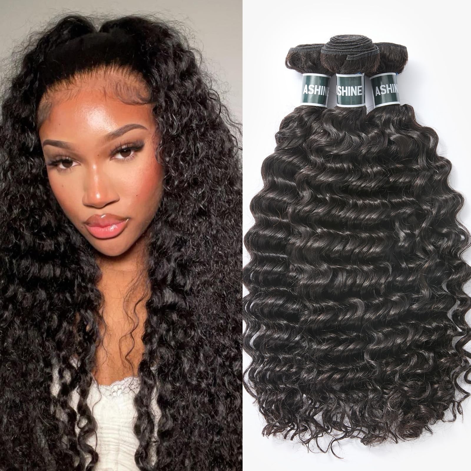 Deep Wave Human Hair Bundles 16-20 Inch Unprocessed Cambodian Raw Hair for Quick