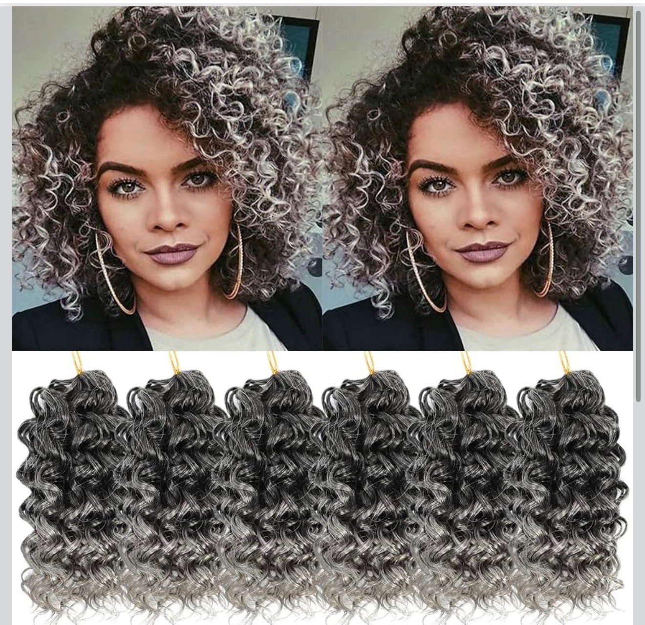 NEW – Curl Crochet Hair 8in 6 Pack Short Curly Hair Grey