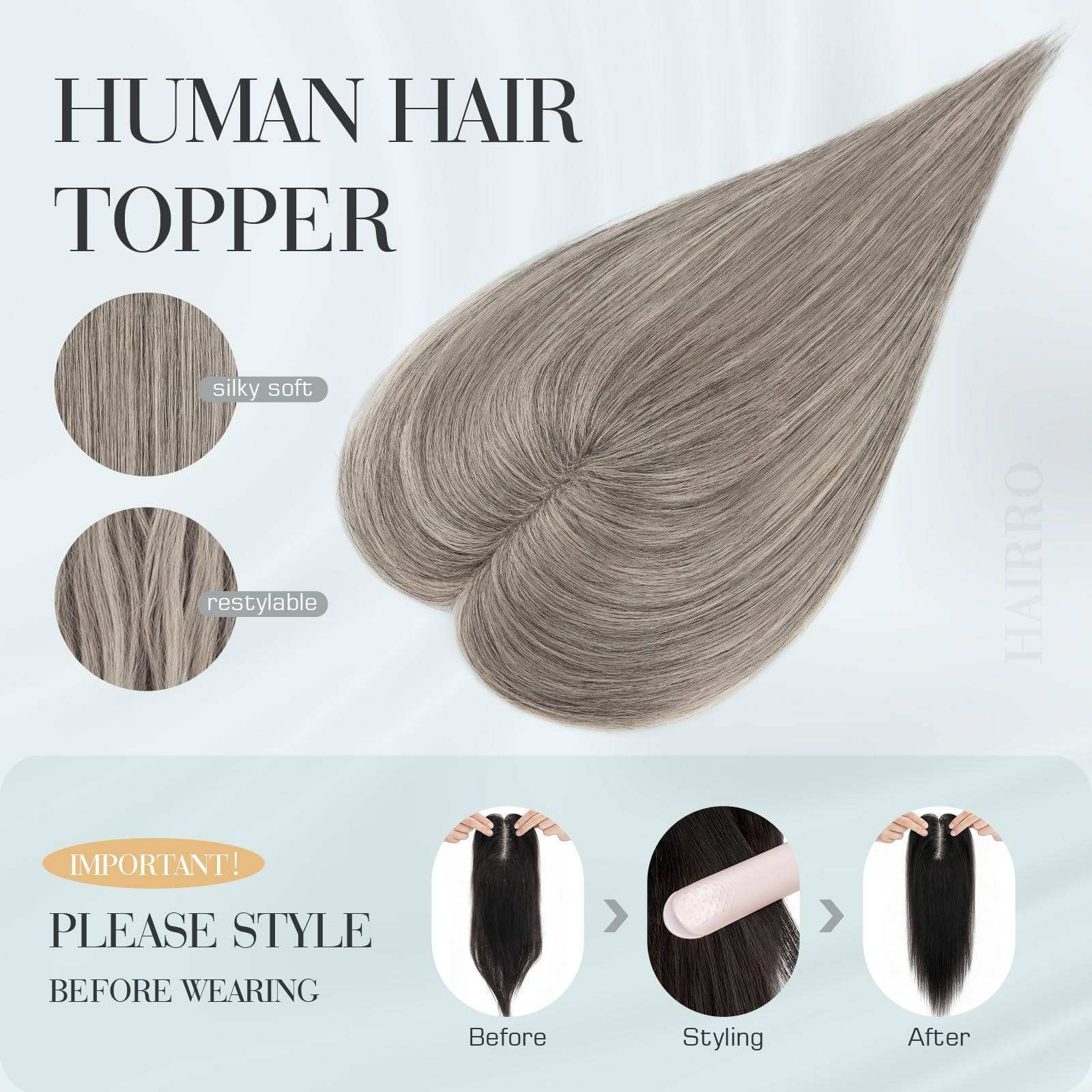 Hairro Human Hair Toppers For Women No Bangs Remy Short Topper Hair Pieces Clip