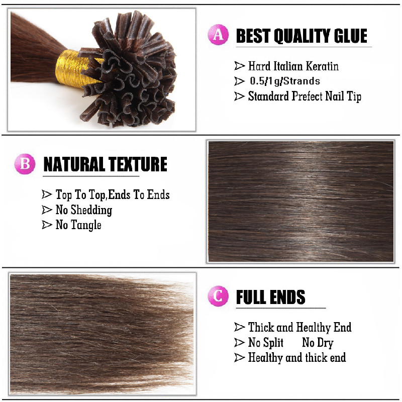 Pre Bonded Keratin 1G/S U Nail Tip Human Remy Hair Extensions THICK 150G Caramel