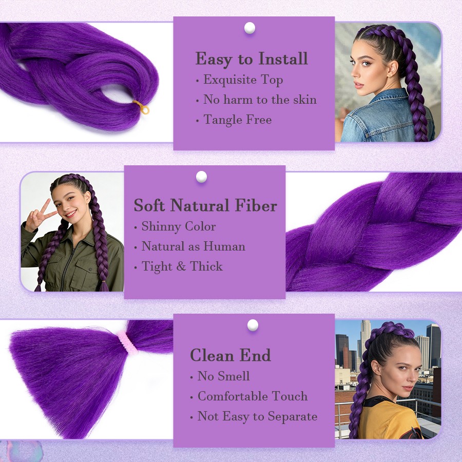 60cm Purple RUMI HAIR Jumbo Braid Rainbow Box Crochet Braiding Hair Extensions