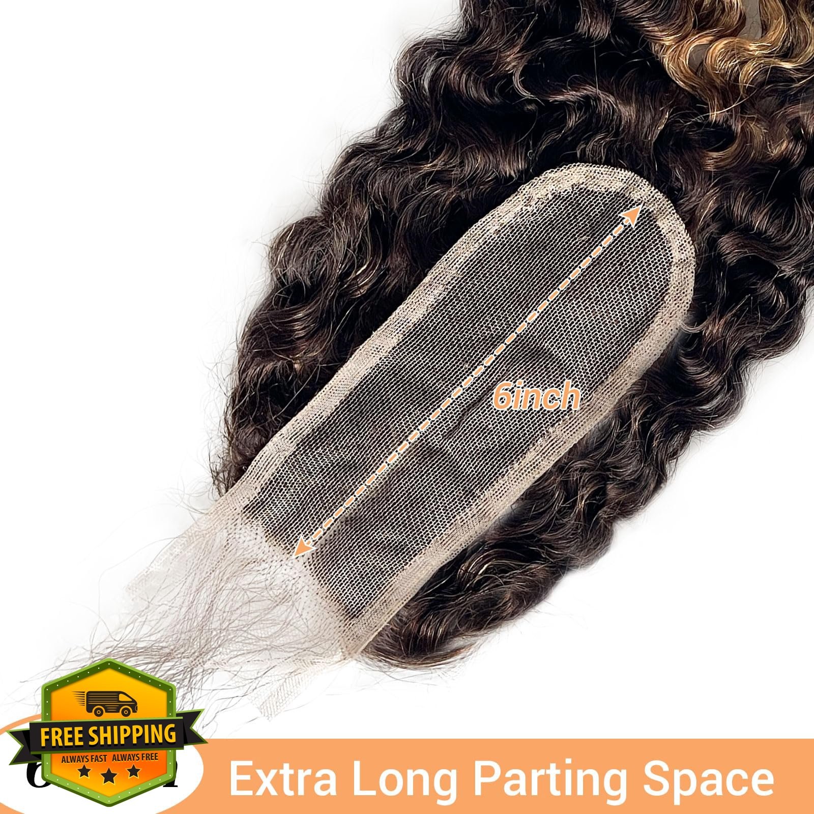 HD 2×6 Transparent Lace Closure P4/27 Highlight Curly 18 Inch Virgin Remy
