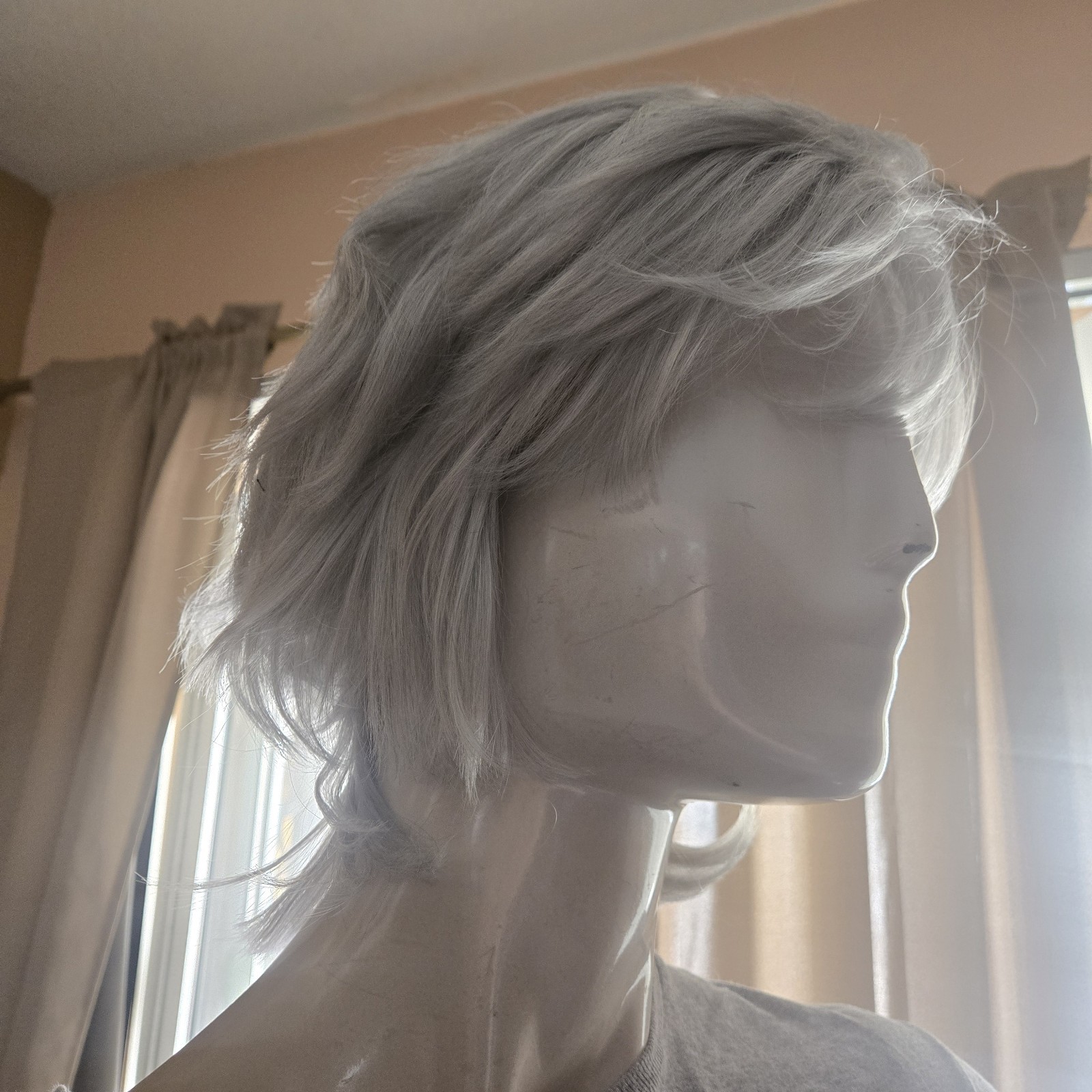 Silver Gray Shag Wig 10 Inch Layered Synthetic Wig w/ Wig Cap Costume