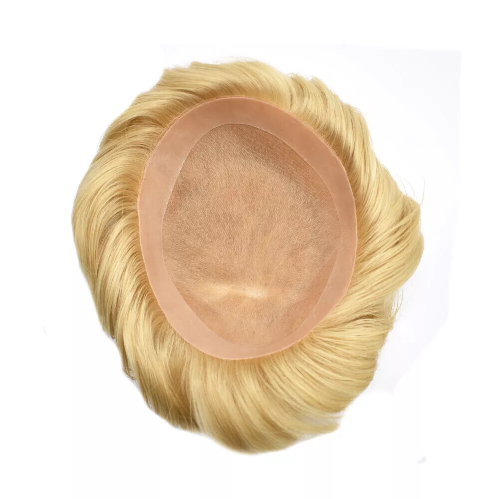 Mens Toupee Fine Mono Hairpiece Poly Skin Hair System Pu Replacement WigCustom-m