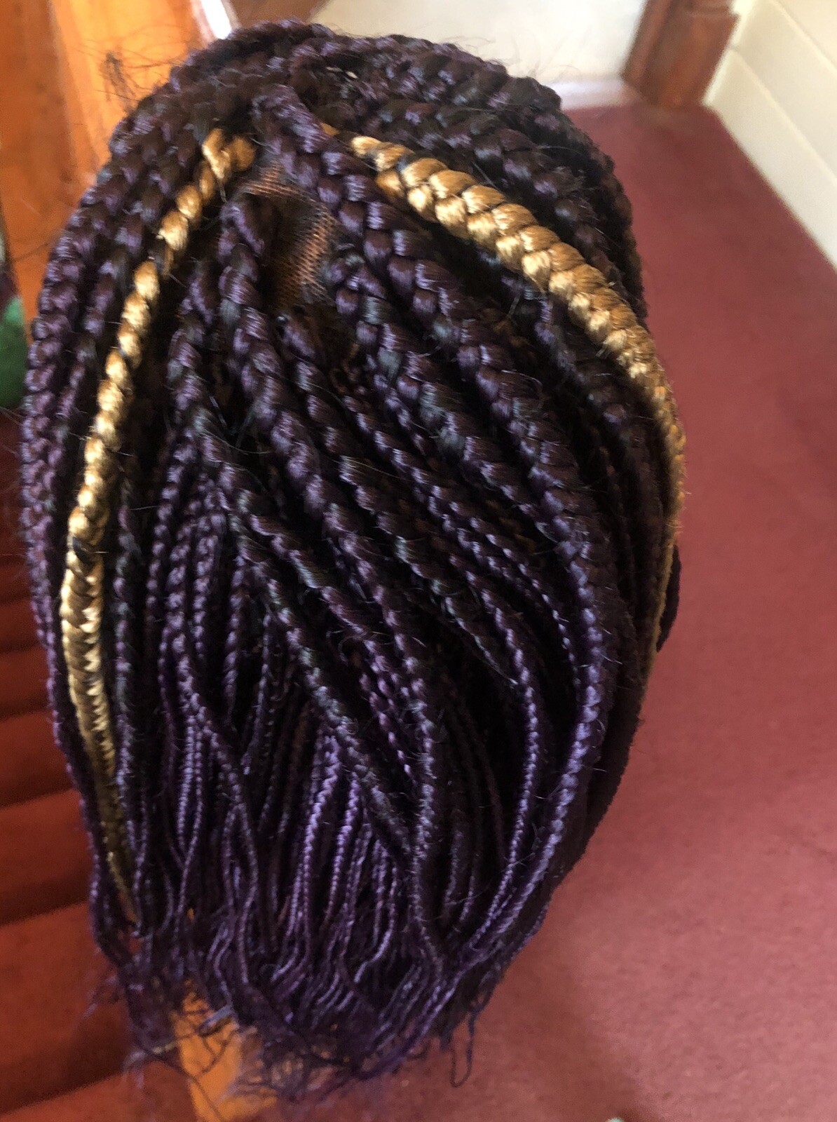 Custom Fully hand braided lace closure box braid wig baby hair color purple 28in