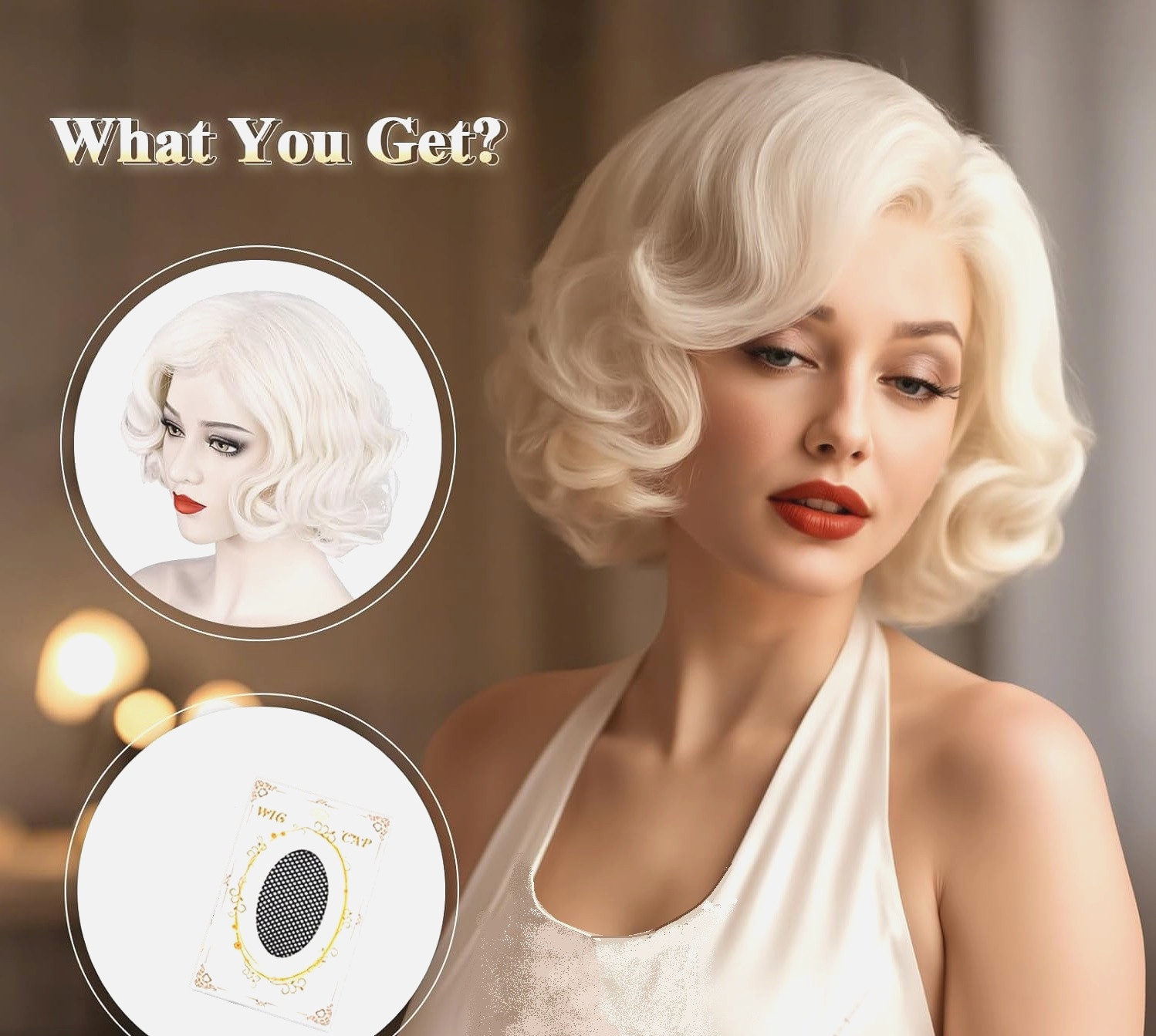 1920s Short Curly Blonde Wig woman synthetic costume hair cosplay actress stage