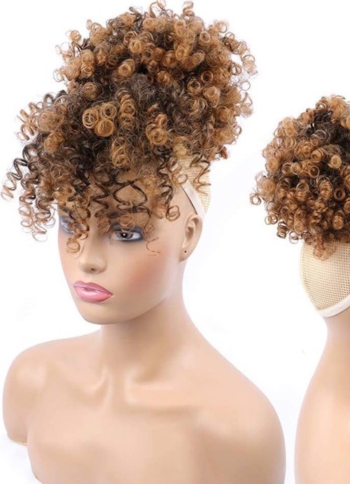 Afro Puff Ponytail W Bangs Wig Kinky Curly Hair Piece T30 Drawstring Black Women