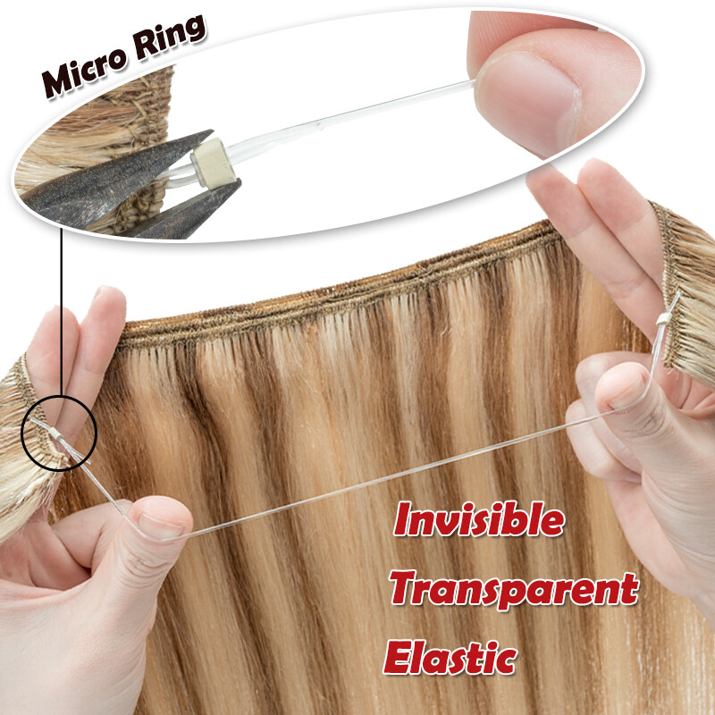 Wire On Clip In 100% Remy Human Hair Hairpiece Headband Extensions Hidden Ring