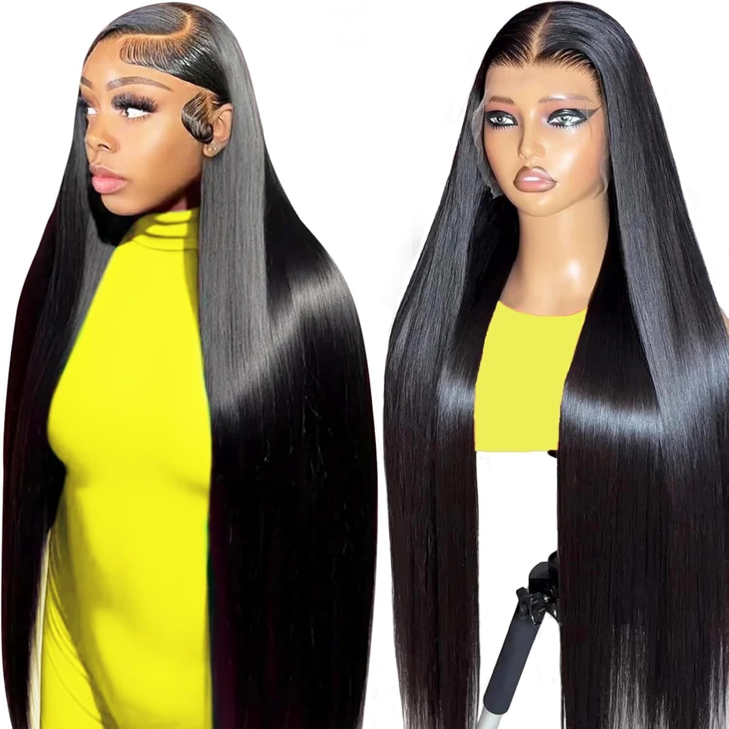 40″ 200% Density HD Lace Front Wig – Pre-Plucked, Glueless, Straight Hair for Wo