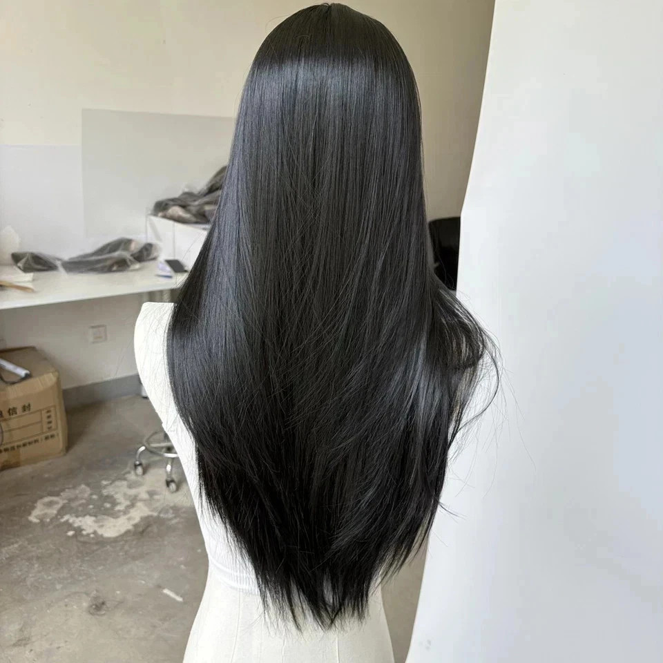 Human Hair New Fashion Sexy Women’s Long Natural Black Straight Wigs 24 In
