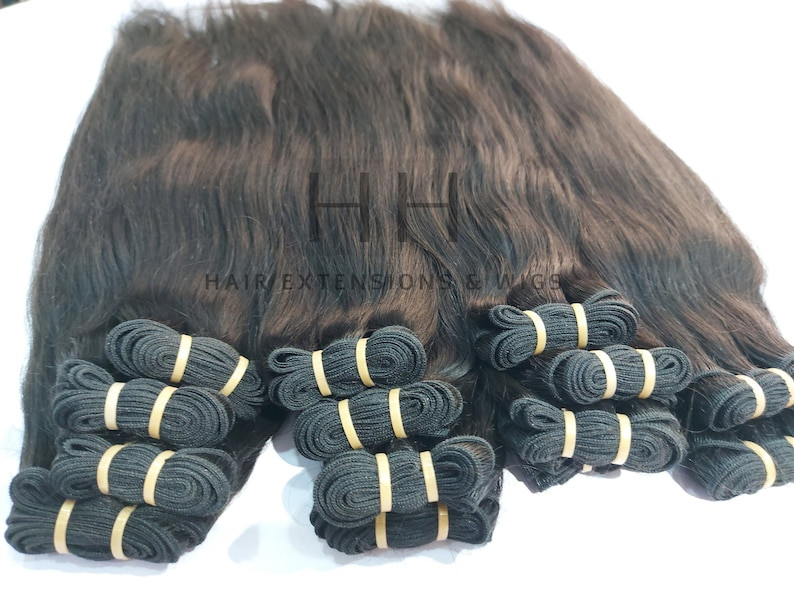 16 inch Indian Straight Human Hair Extensions, Raw unprocessed machine weft
