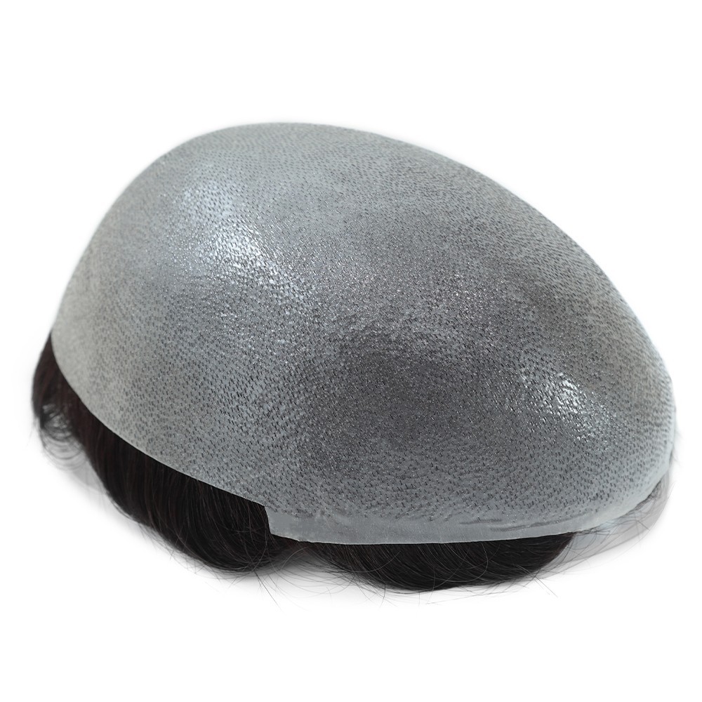 Mens Toupee Human Hair Replacement System Ultra Thin Skin Toupee Black Hairpiece