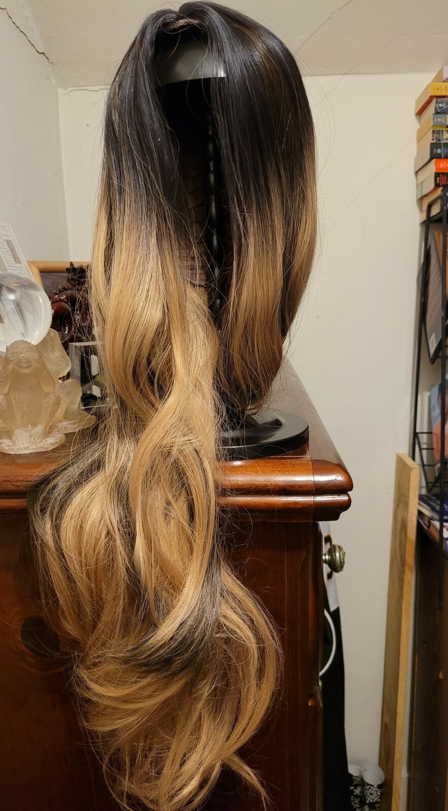 Ombre Wig Black to Light Brown Long Wavy Heat Resistant Synthetic 28in Halloween