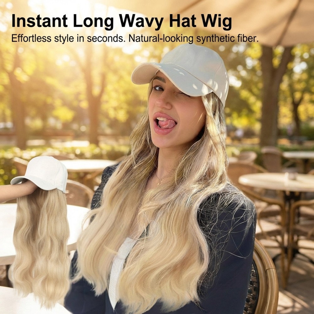 Synthetic Hair Water Wave Wig Fashionable One Piece Long Length Baseball Hat