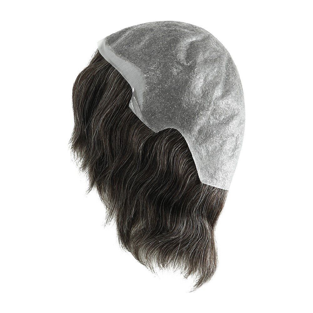 Mens Human Hair Wigs Full Thin Skin Wigs Human Hair System Medium Size 6” #1B30