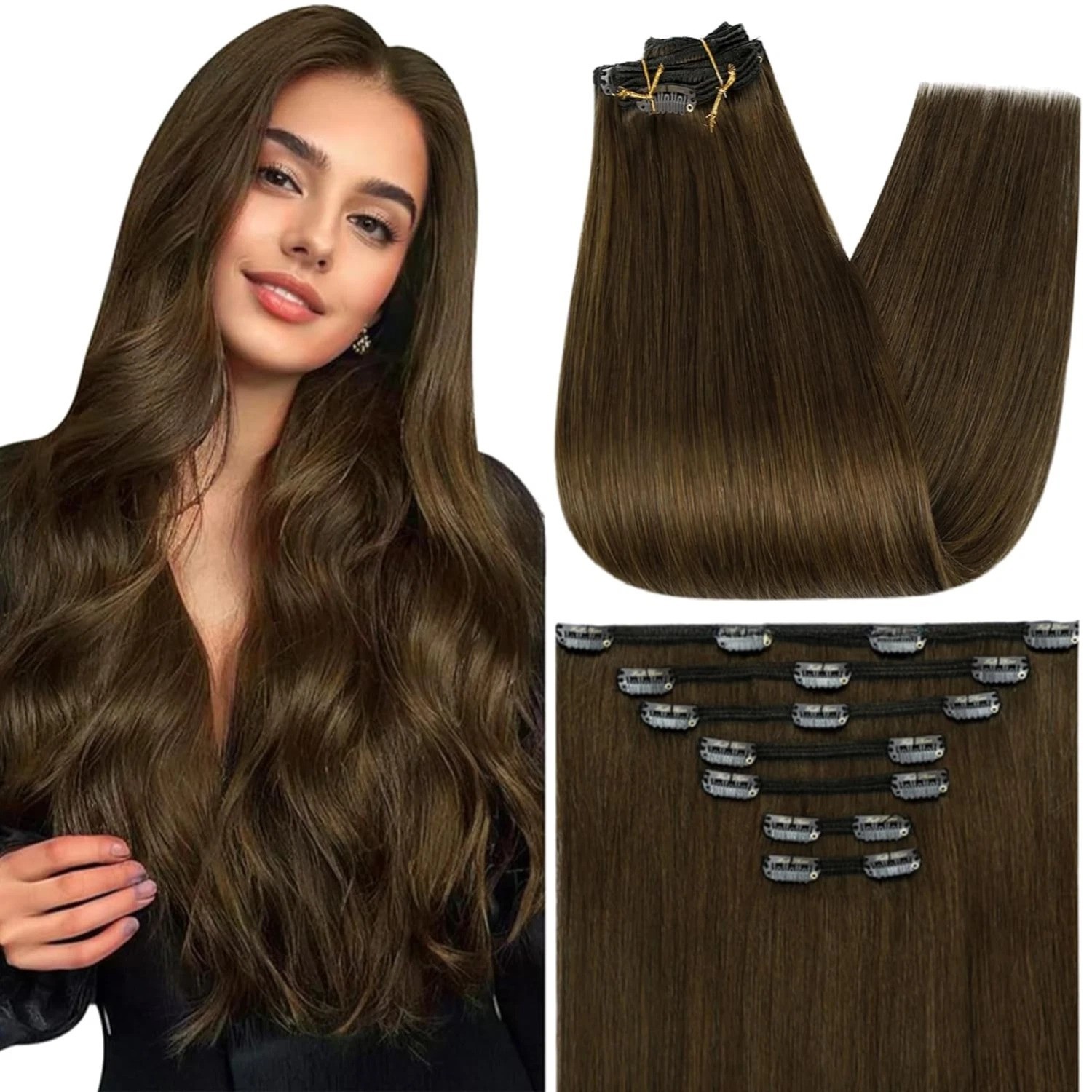 Hair Extensions Real Human Hair Clip ins Medium Brown Real Hair Extensions Cl…