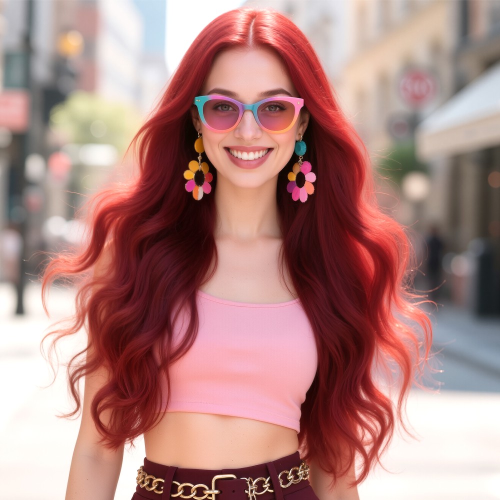Full Lace Wig with 26 Inches Long Curly Hair Burgundy Color Natural Body Waves
