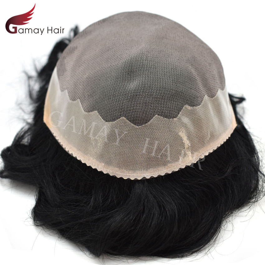 Mens Toupee Human Hair Piece Unit System Fine Mono Poly Skin NPU Around Mens Wig