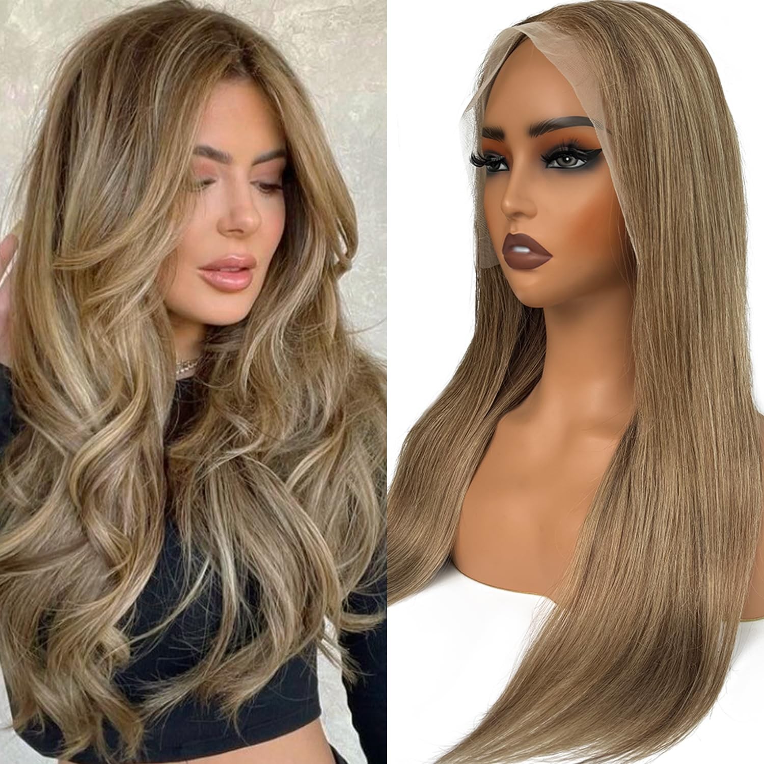 Valiilo Ash Blonde Human Hair Wig 13X6 Light Brown Mixed Ash Blonde 180 Density