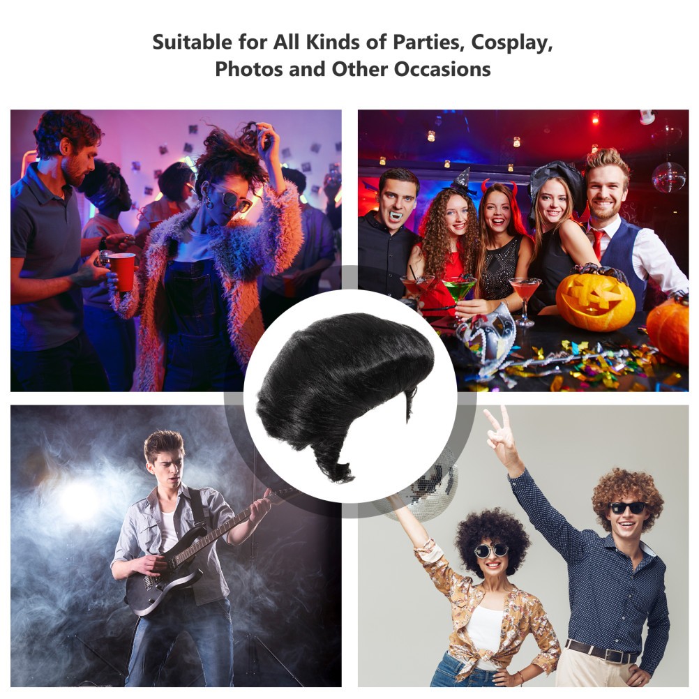 High Temperature Fiber Black Wig for Men Cosplay Party Style