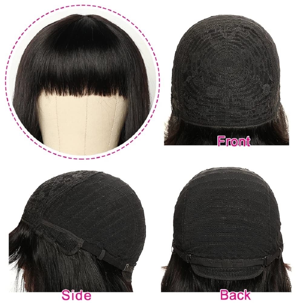 Short Bob Human Hair Wigs with Bangs No Lace Front Wigs Brazilian Straight Hair