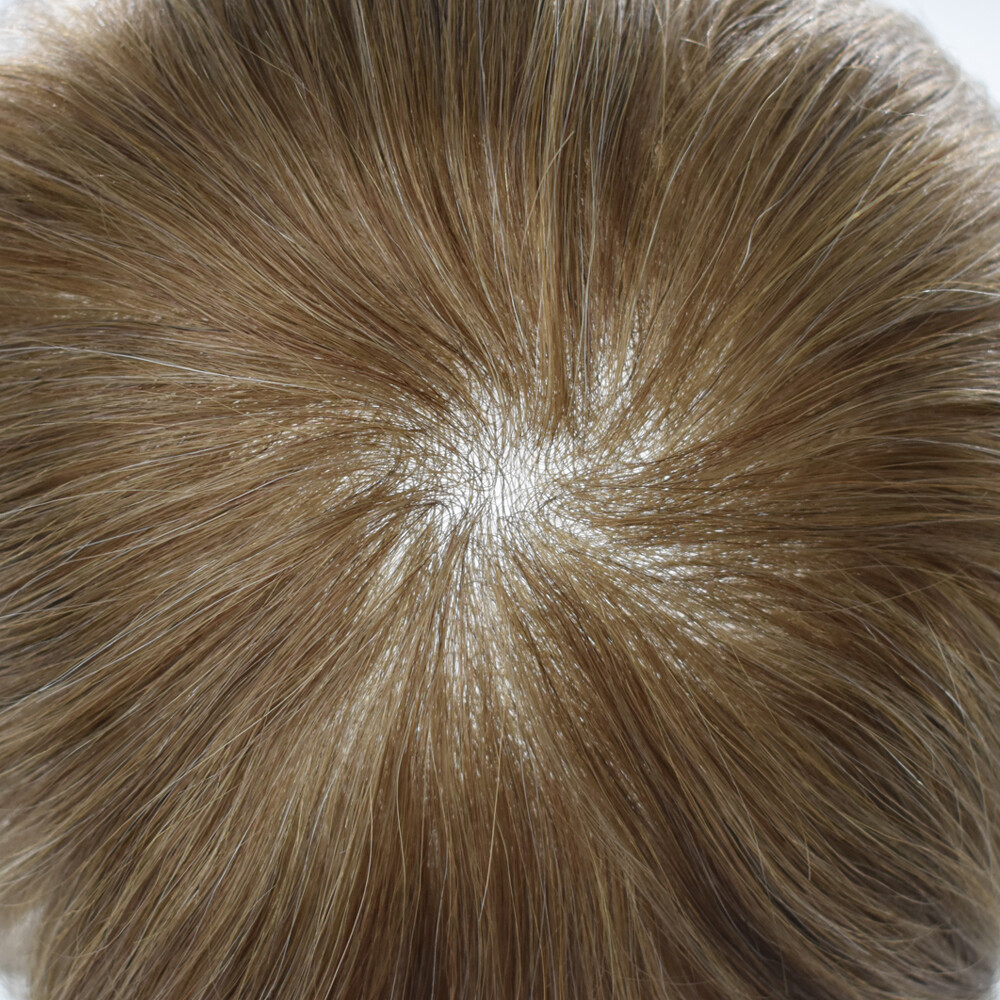 Mens Toupee Thin Skin V-Loop Hairpiece 0.03mm Poly PU Gray Hair Replacement