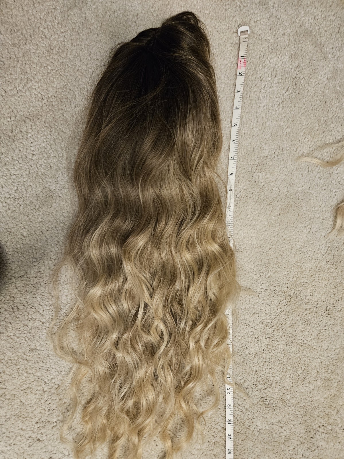 28″ New LONG BLONDE WIG WITH BANGS DARKER ROOTS LONG Wavy HAIR WIG