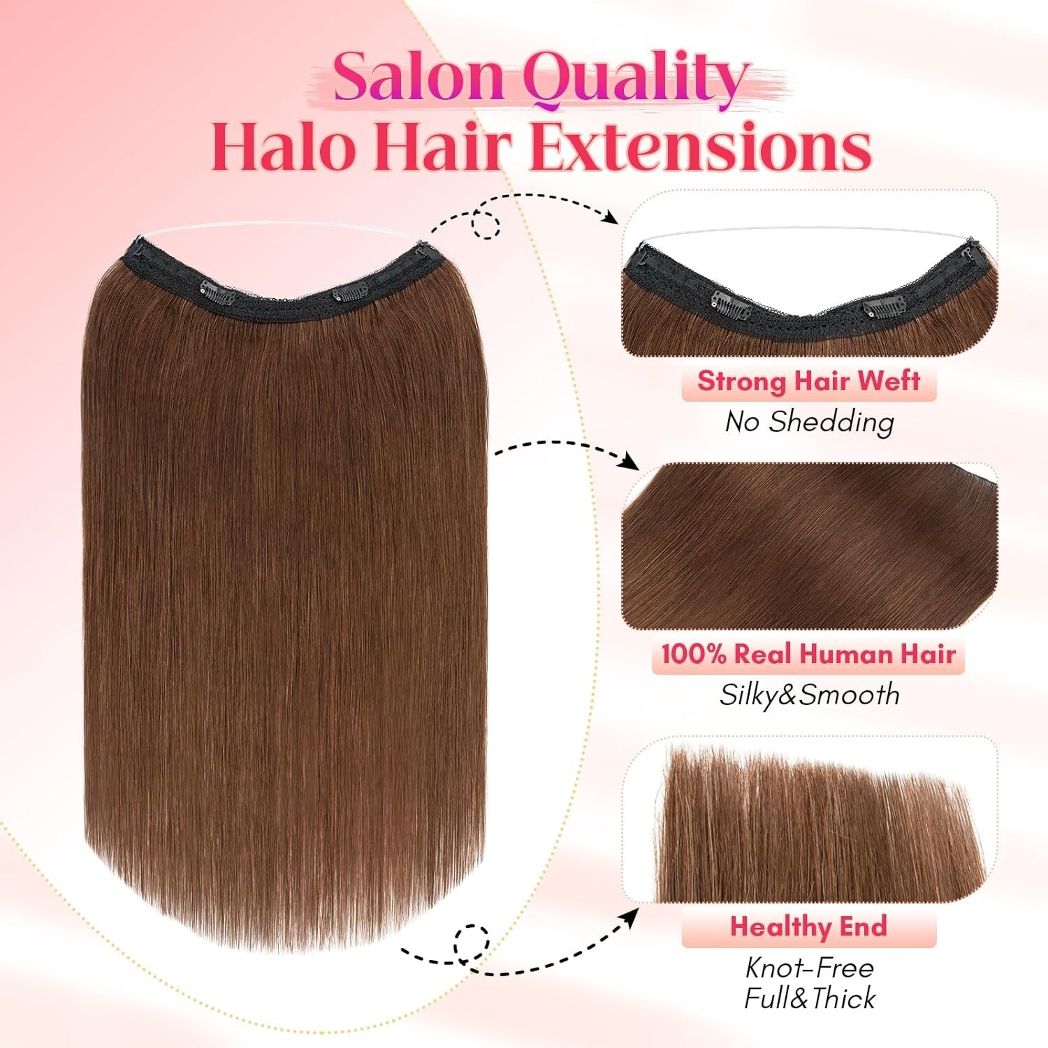 Halo Remy Human Hair Extensions 11 inch #4 Medium Brown Invisible Wire Clip In