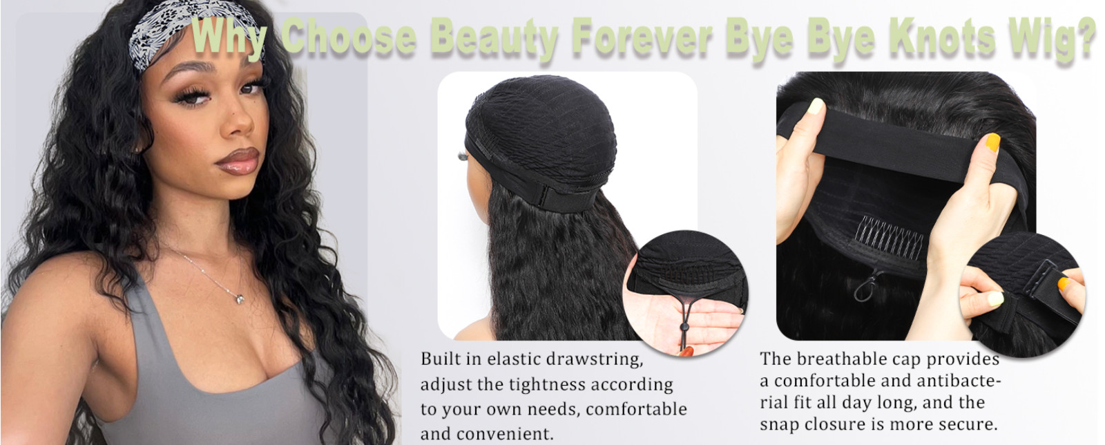 Headband Wig Human Hair Glueless Water Wave Natural Color 24 inch