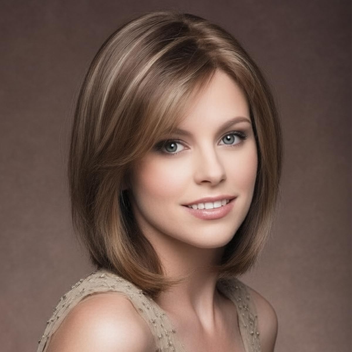 Bestung short sand brown wigs for women mixed blonde wig with bangs medium 12 In