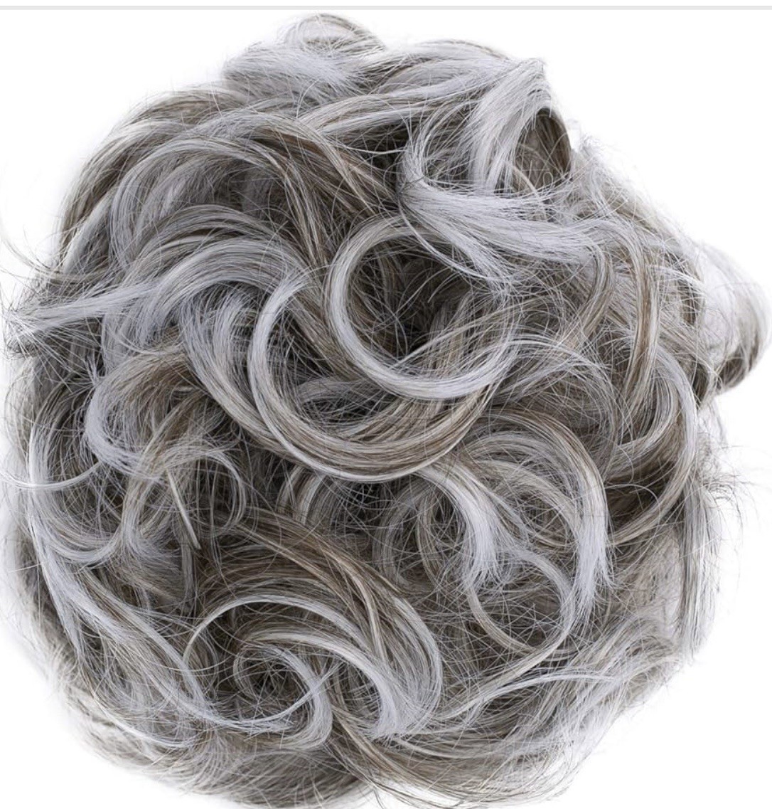 Big Hairpiece Scrunchy Updo Curly Messy Bun – Brown/Gray Mix