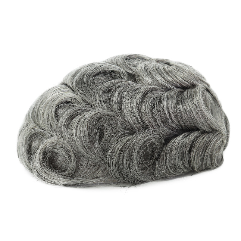 Toupee for Men Hair System Full French Lace Human Hair Reoplacement Grey #1B65