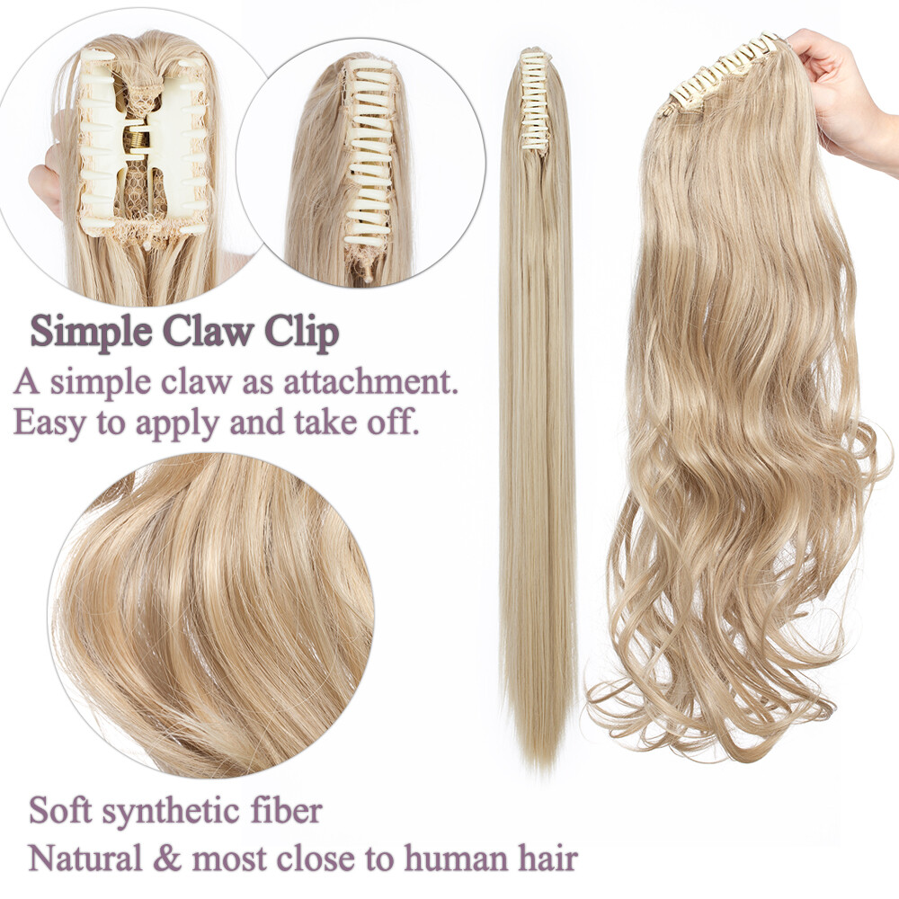 Jaw Claw on Ponytail Clip In Hair Extensions Synthetic For Woman 24inch Curly US