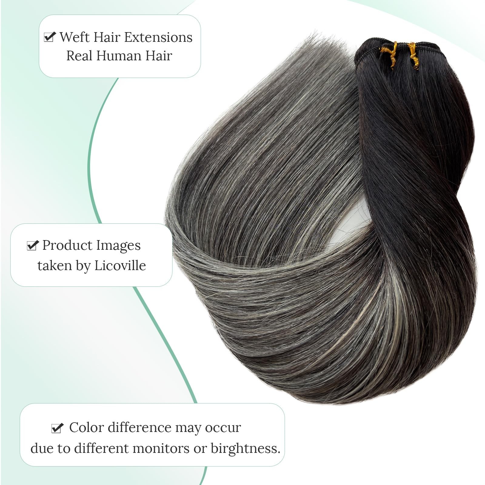 Weft Hair Extensions Balayage Black and Silver Sew in Hair Extensions Real Human