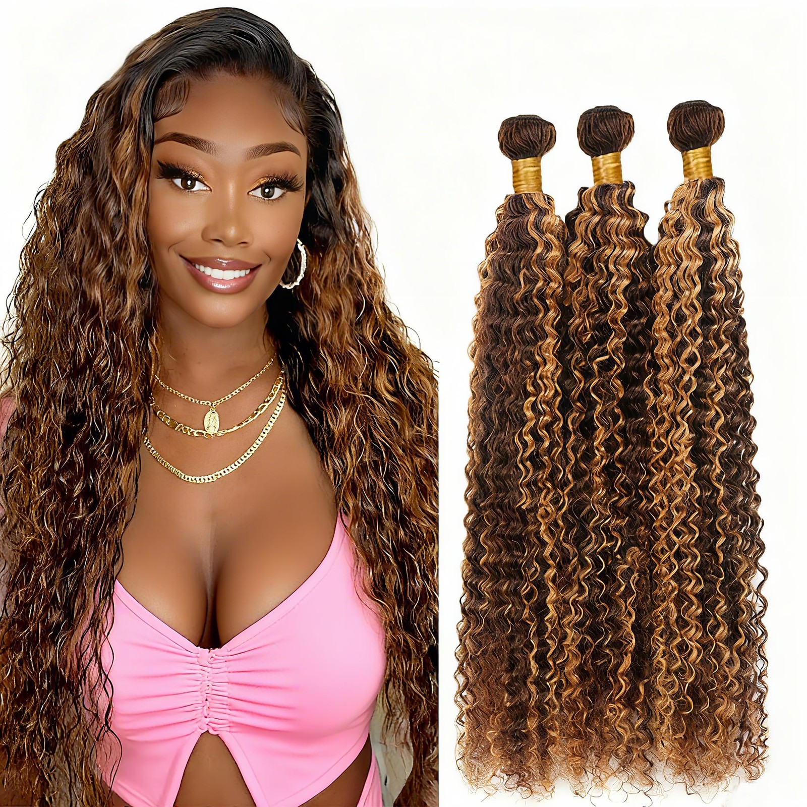 Wahairse Human Hair Bundles Jerry Curly P4/30 Color Human Hair Unprocessed
