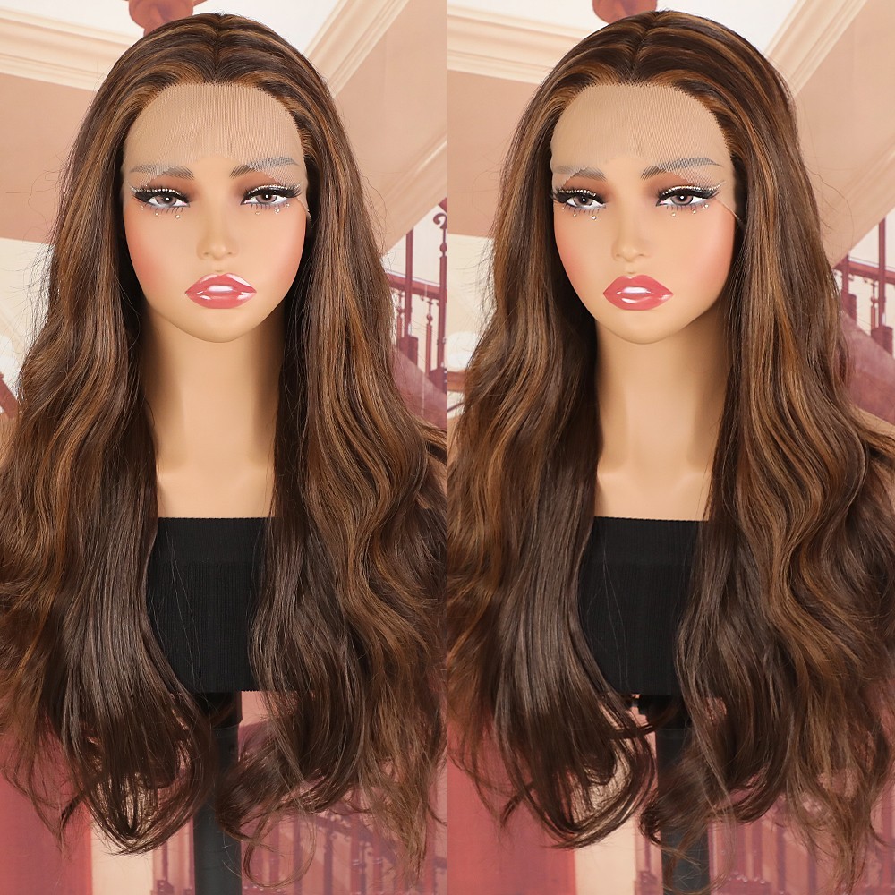 Brown Blonde Mixed Color Lace Front Wigs Long Wavy Hair Pre Plucked Natural Soft