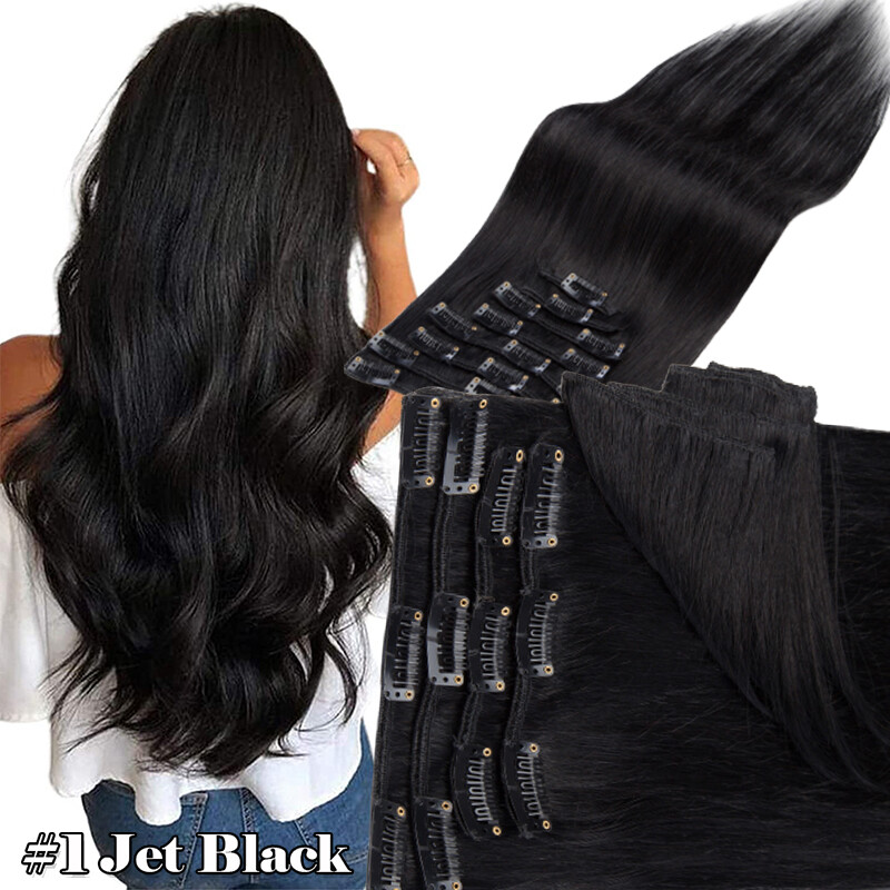 CLEARANCE 100% Human 9A Hair Clip in Remy Hair Extensions Full Head 8PCS Ombre