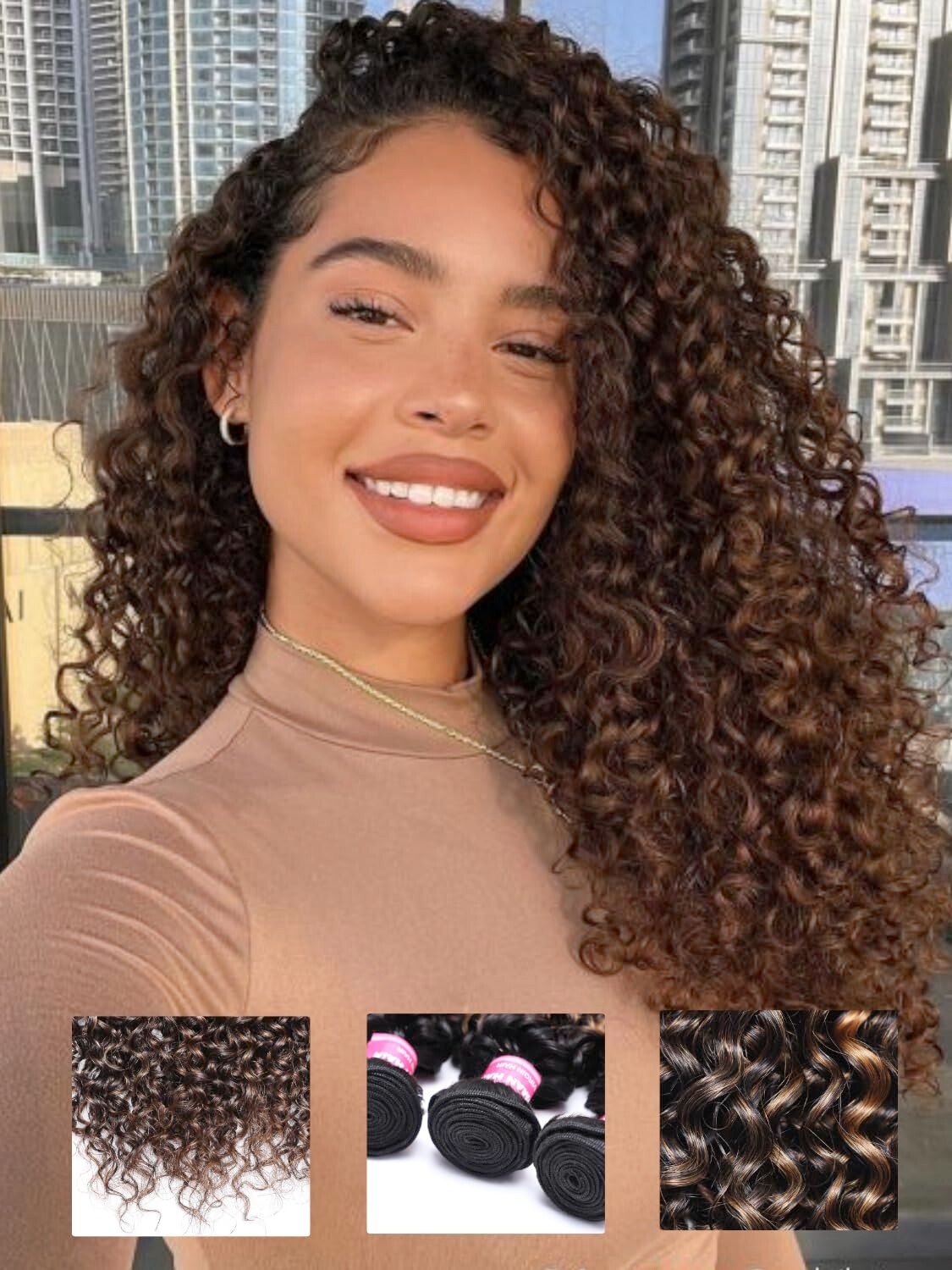 UNice Cambodian Ombre Balayage Brown Curly 3 Bundles Human Hair Extension Weaves