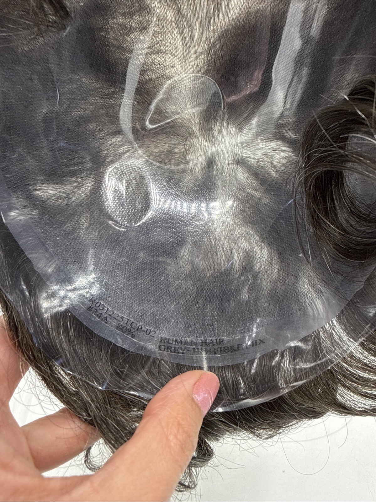 Men’s Toupee Human Hair Wavy Replacement #34A Gray HH Fibre Mix 7” Length NEW!