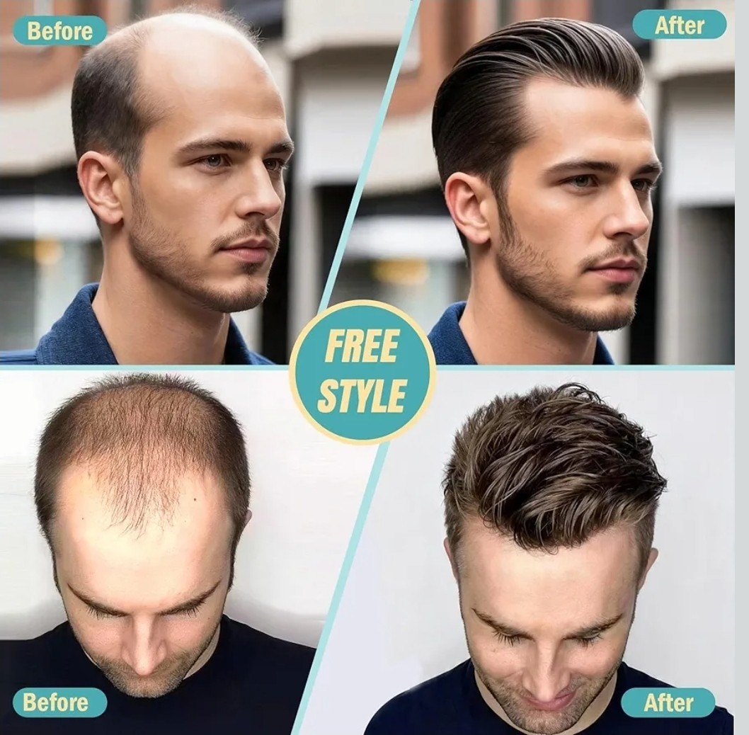 Mens Toupee 0.03mm Ultra Thin PU Skin Real Human Hair Replacement V-loop 8×10 1B