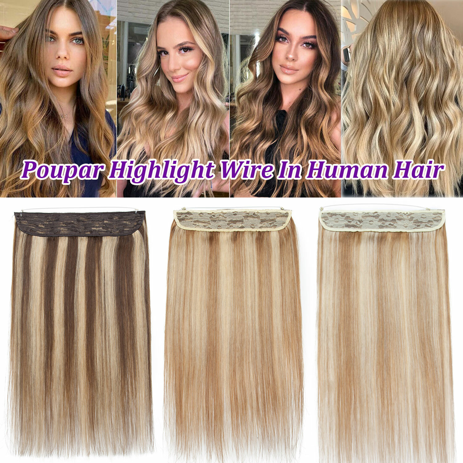 Thick 7A+ Hidden Wire In 100% Real Remy Human Hair Extensions One Piece #BLONDE