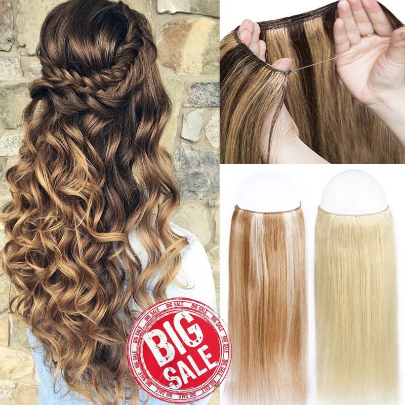 Invisible Wire In Remy Human Hair Extensions Hidden Headband Weft One Piece HG